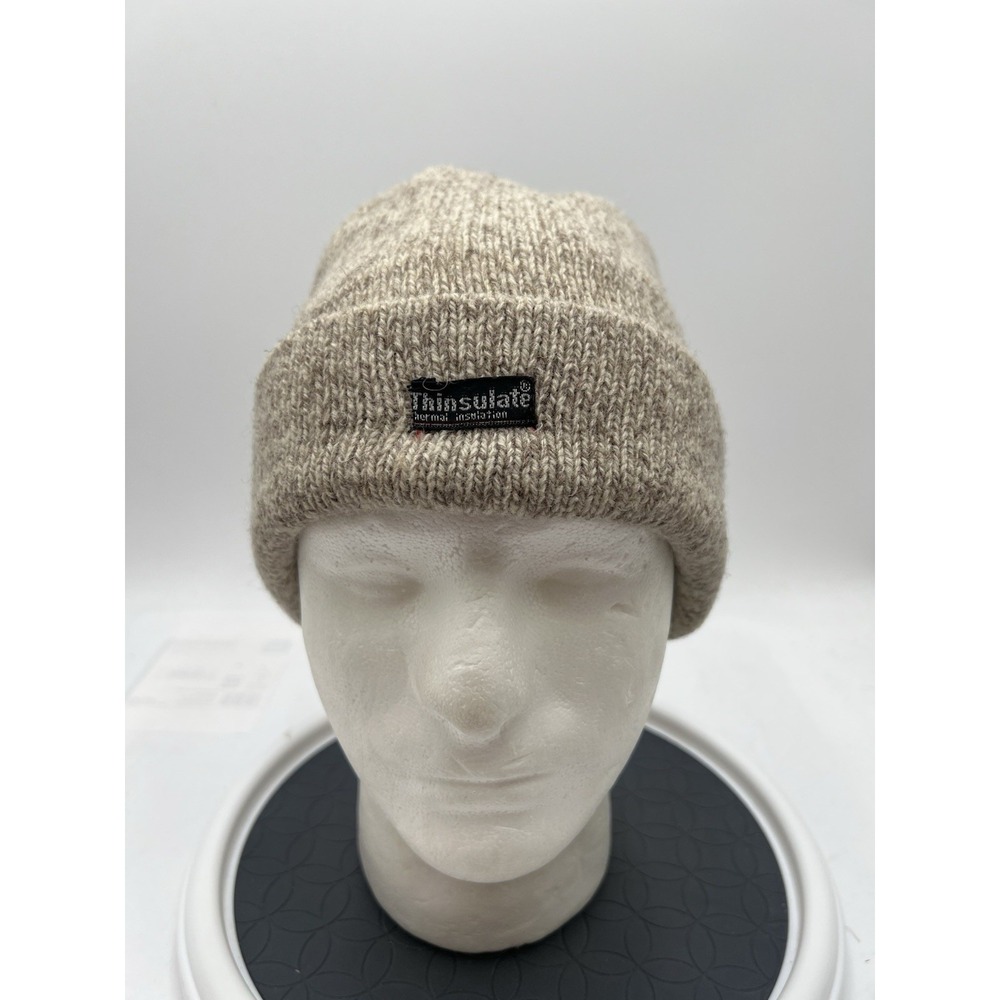 Vintage 3M Thinsulate Ragg Wool Beanie Mens OSFA Tan Beige 85% Wool Winter Hat